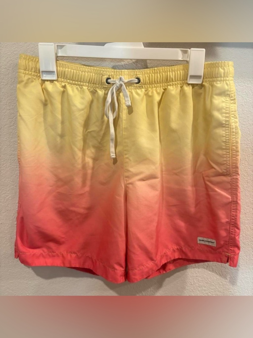 Modern Amusement Yellow to Coral Ombre Swim Trunks